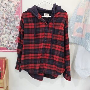 American Eagle Outfitters Plaid Hooded Button Down Jacket